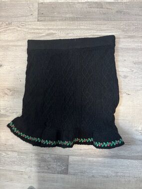 Sugar Thrillz Black Cable-Knit A-Line Skirt with Red and Green Floral Edge